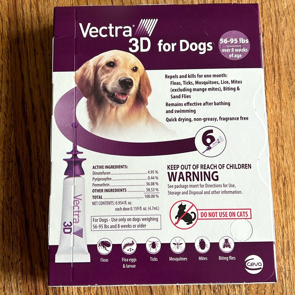 Vectra 3D for dogs 56-95lbs. 6 month supply